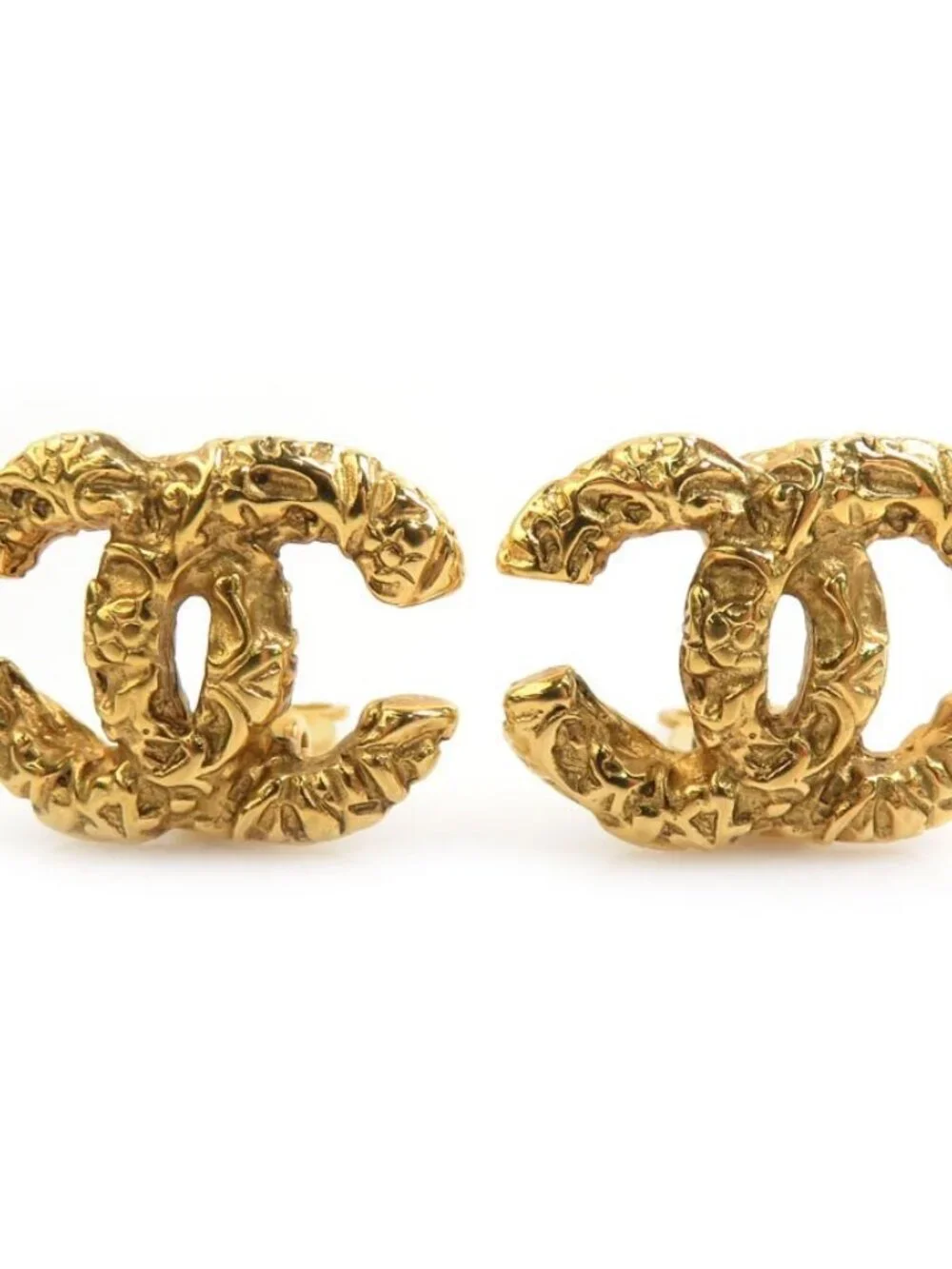 Auth CHANEL Vintage CC Logo Clip on Earrings Gold Metal